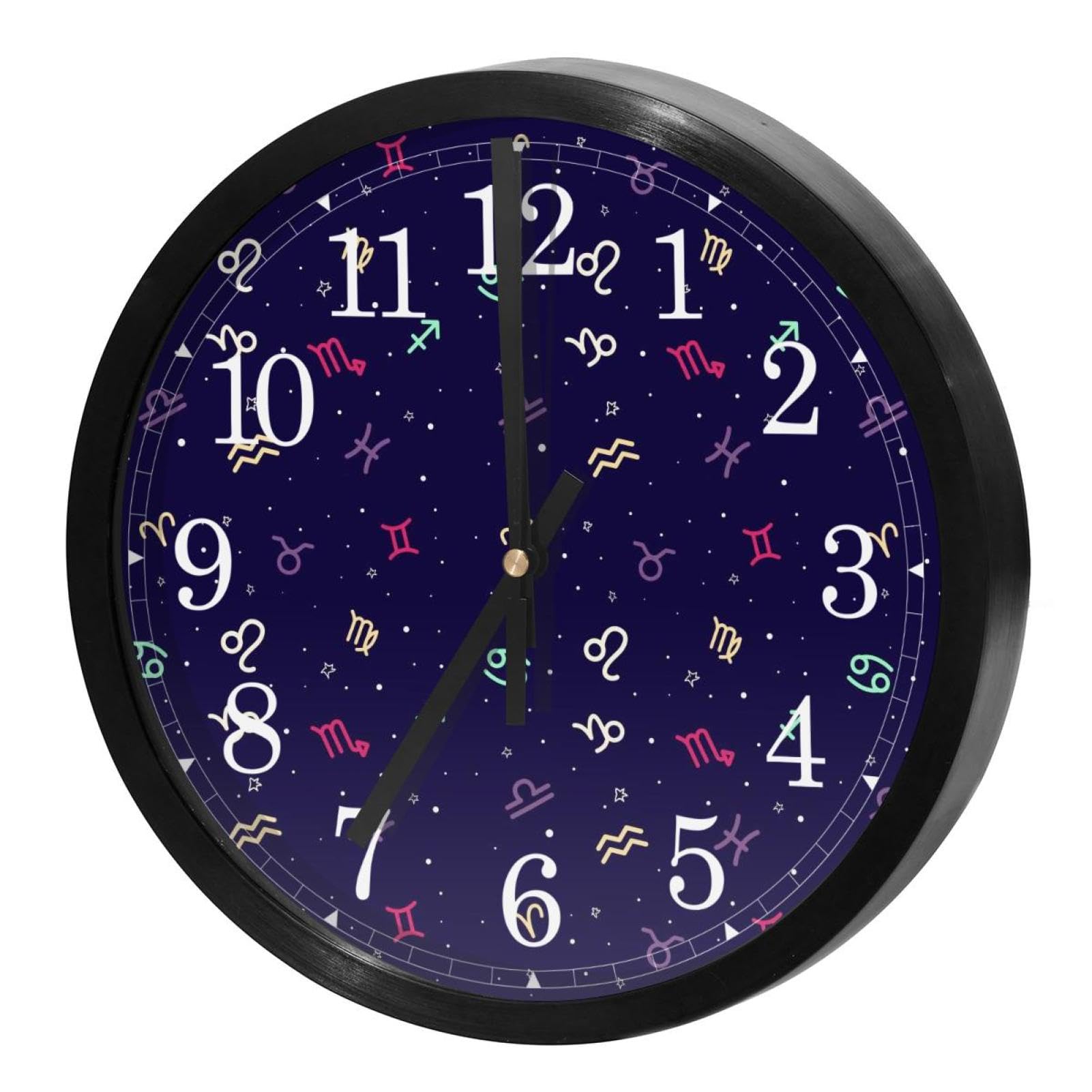 Horloge murale silencieuse pour bureau et école avec cadran zodiaque