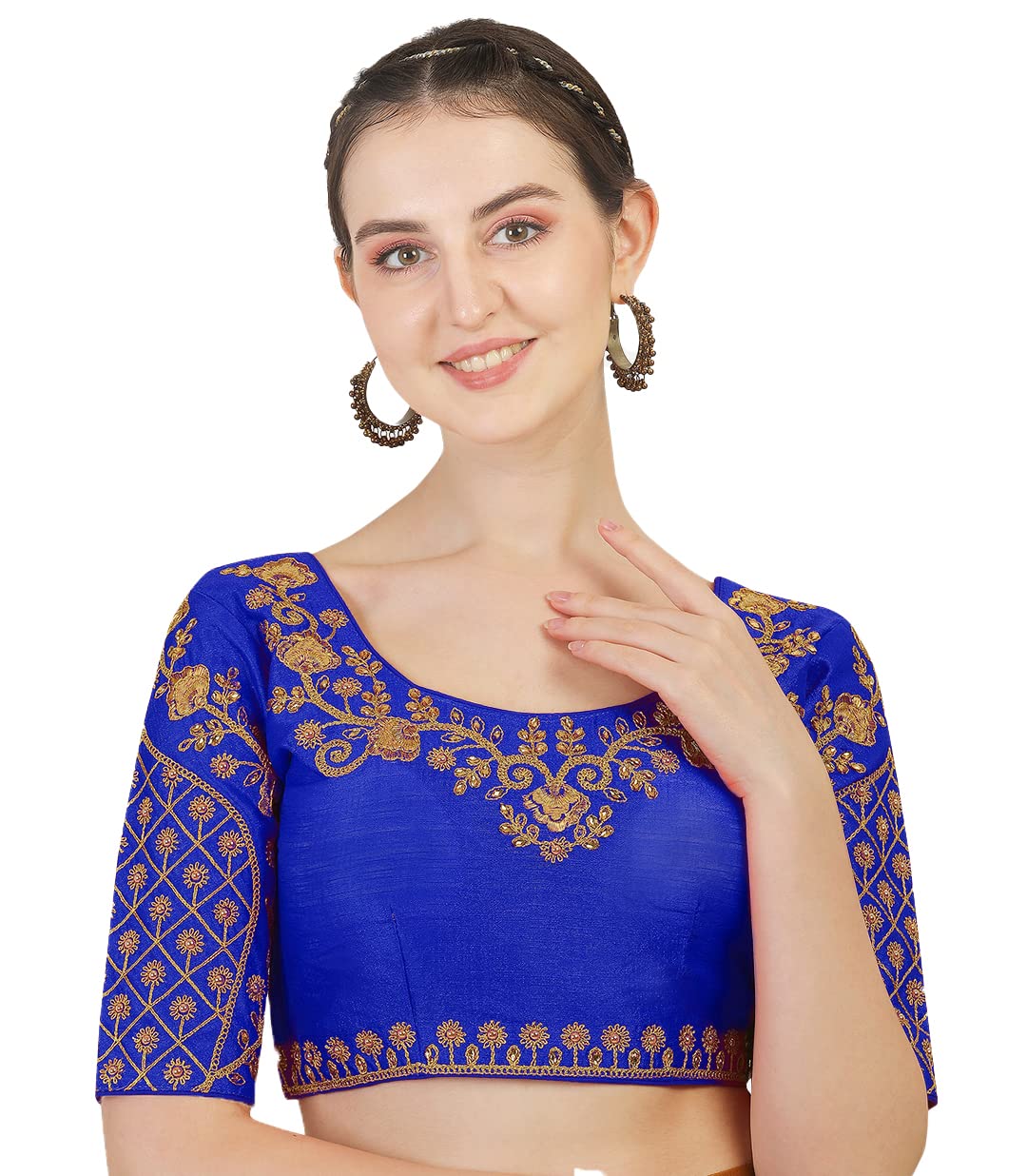 pujia mills women's embroidery handwork thread zari stone work readymade blouse-picture-33