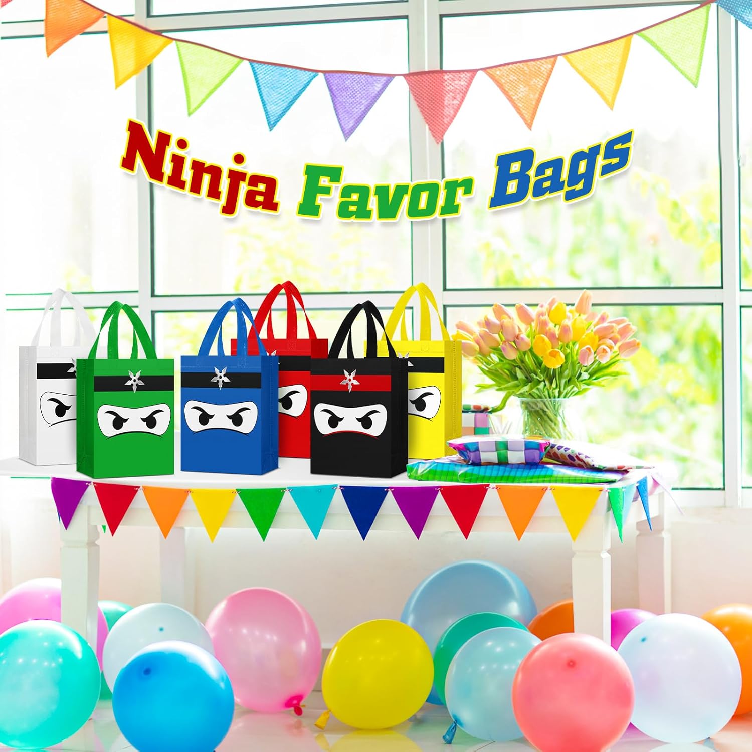 Locmeo 24 Pcs Ninja Party Favors Bag Reusable Non Woven Color Ninja Gifts Bags with Handles Ninja Themed Goodie Treat Candy Bags for Birthday Party Supplies - Image 6