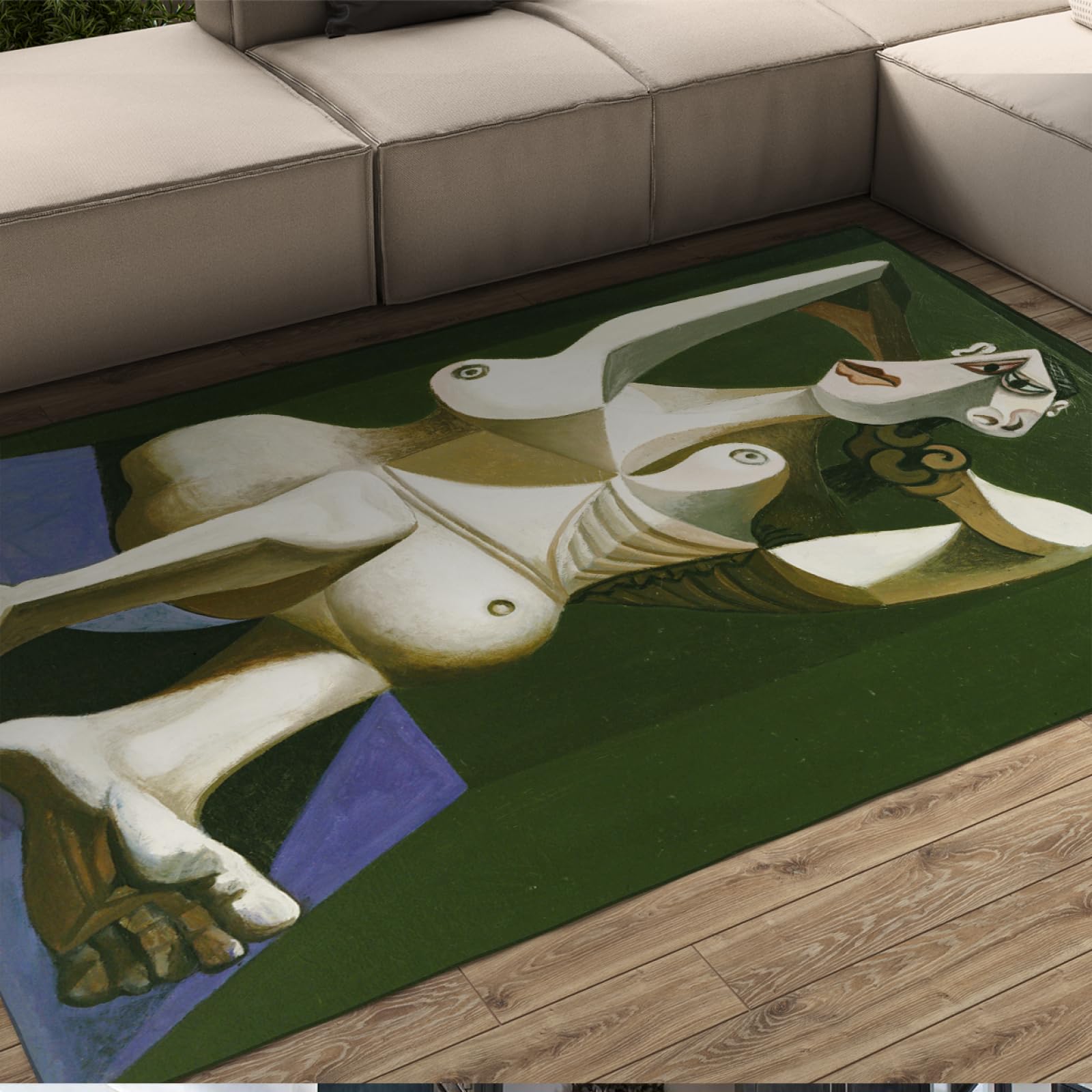 Tapis style Picasso vintage vert antidérapant pour chambre de fille