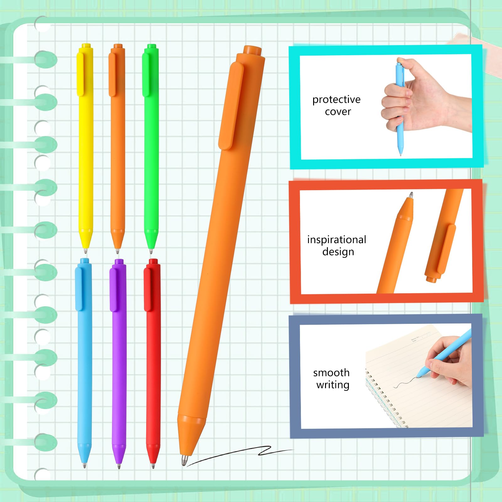 Nezyo 60 Pack Retractable Ballpoint Black Ink Pens Bulk Office Colored Ballpoint Cute Smooth Writing Aesthetic Pens for Daily Writing Notebook Office School(Bright Colors) - Image 4