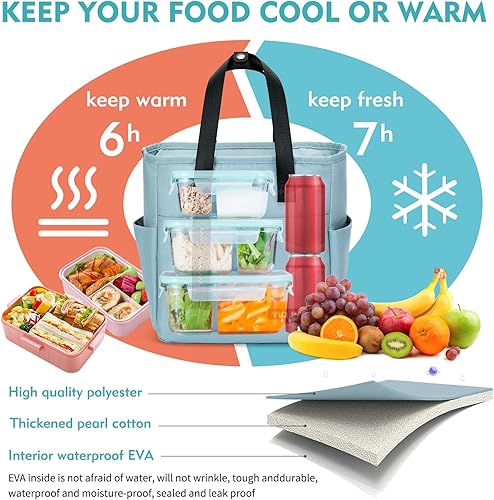 Miniatura 4 de Lonchera para mujereshombres  GrandePequeña bolsa de almuerzo aislada a prueba de fugas para el trabajo, bolsa de almuerzo reutilizable para niños y