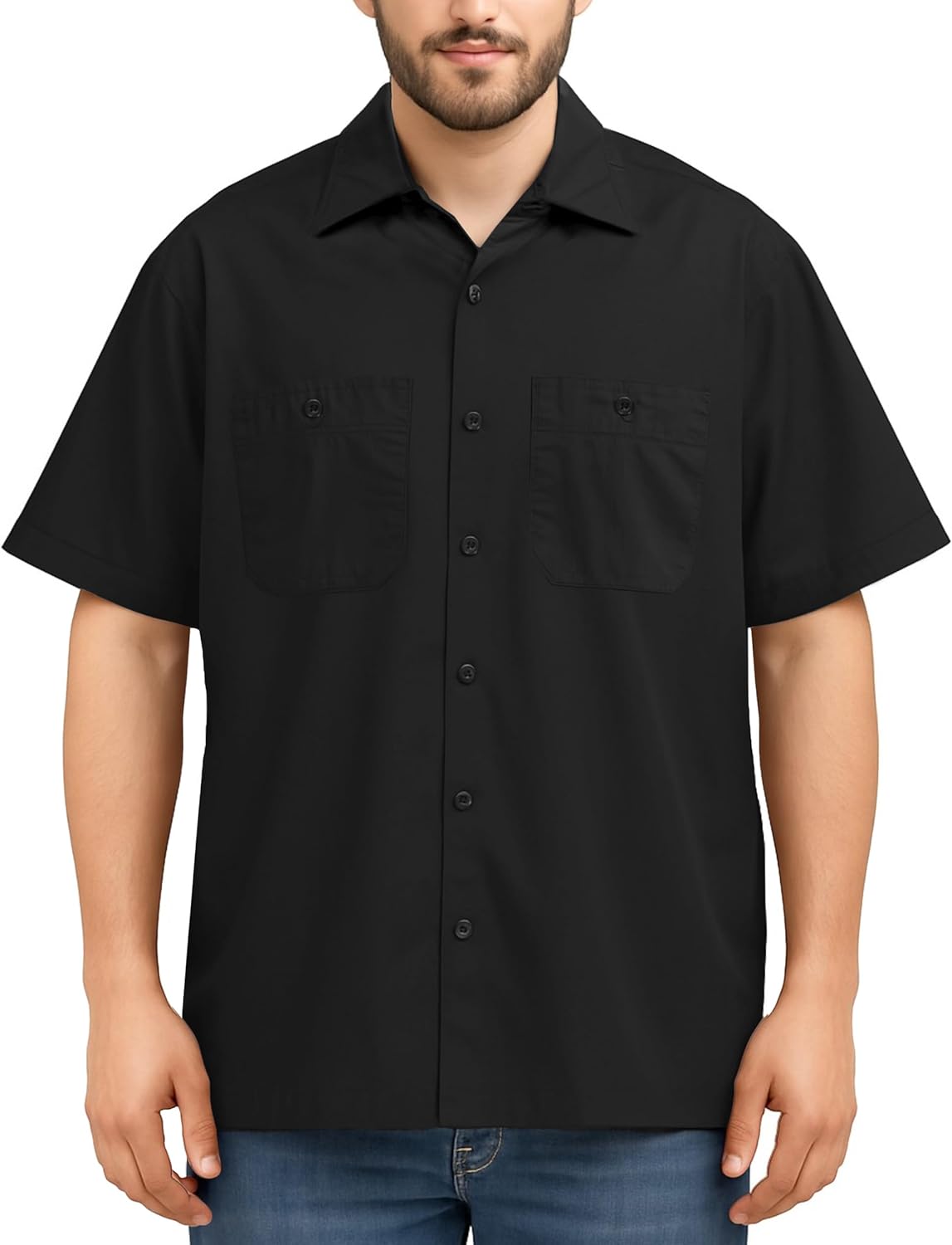 NY Threads Men's Work Shirt Two Pockets Short-Sleeve Industrial Work Wear