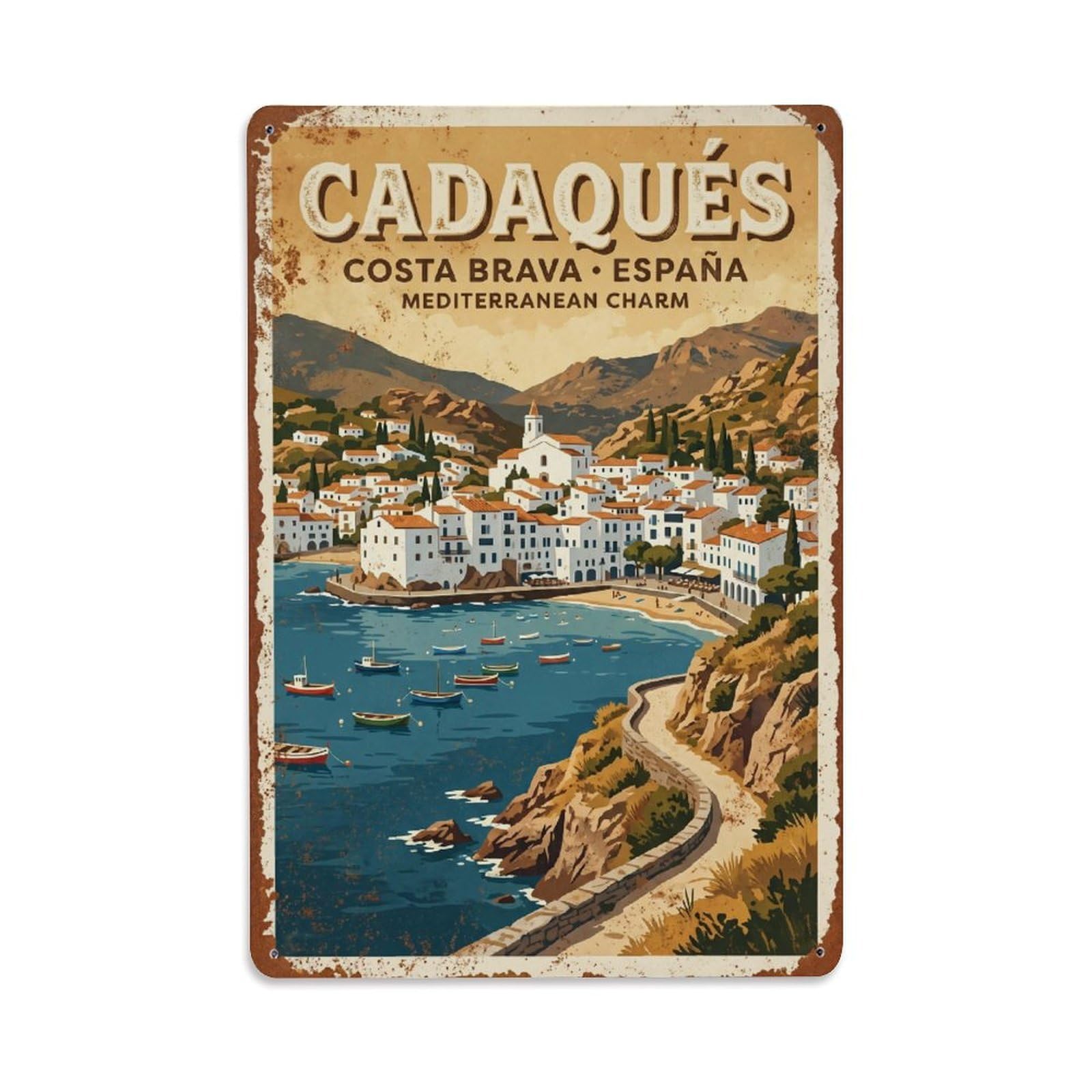 Vintage Travel Cadaques Spain Metal Tin Sign