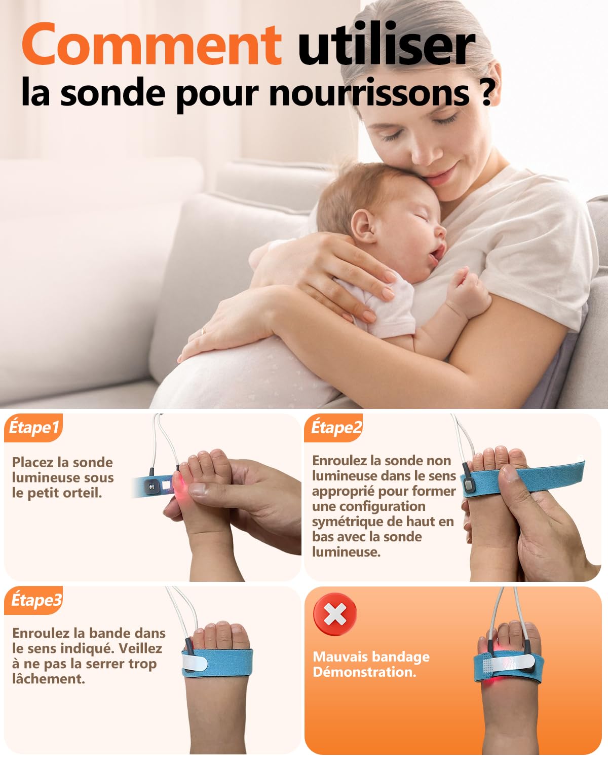 HealthTree Oxymètre de Pouls pour Bébé, Saturometre Pied avec Bluetooth App | Surveillance Intelligente de la Saturation en Oxygène du Sang et Fréquence Cardique, avec Alarme, Rechargeable Suivi Sommeil