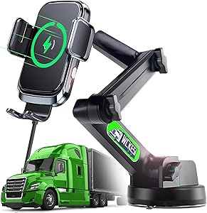 Truck Phone Holder Wireless Car Charger Mount, 15W Fast Charging Vacuum Phone Holders 14 inch Long Arm Heavy Duty Pickup Windshield and Dashboard, Trucks Accessories for iPhone Samsung LG