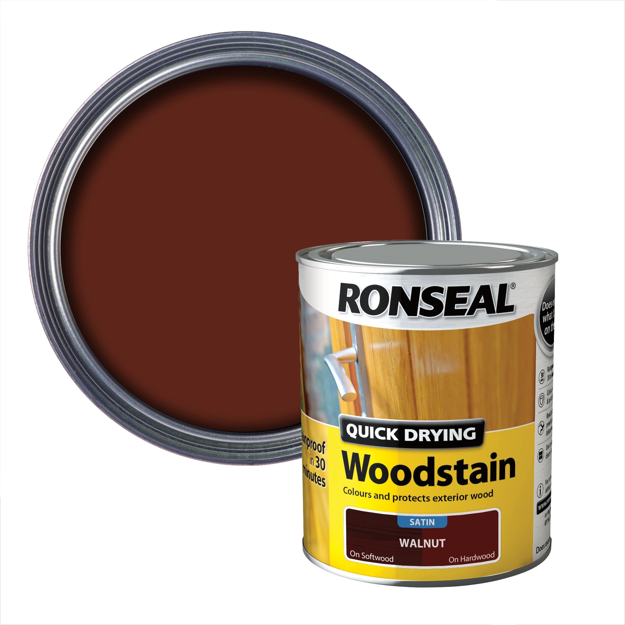 Vernis bois séchage rapide Ronseal satiné noyer 750ml