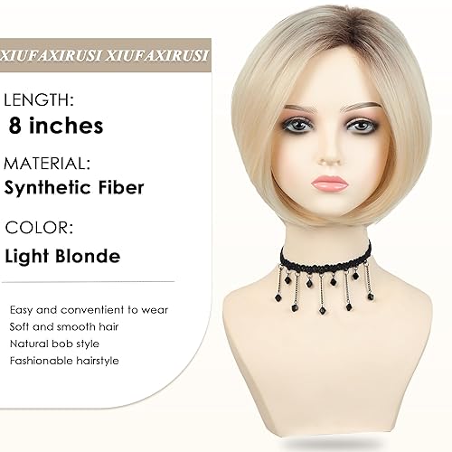 Miniatura 4 de XIUFAXIRUSI XIUFAXIRUSI Pelucas rubias degradadas estilo Bob para mujeres blancas, peluca corta rubia recta, pelucas sintéticas de aspecto natural,