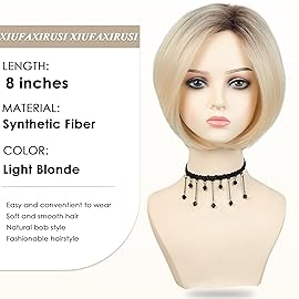 XIUFAXIRUSI XIUFAXIRUSI Ombre Blonde Bob Wigs for White Women Short Blonde Straight Wig Natural Looking Synthetic Wigs Halloween Costume Wig