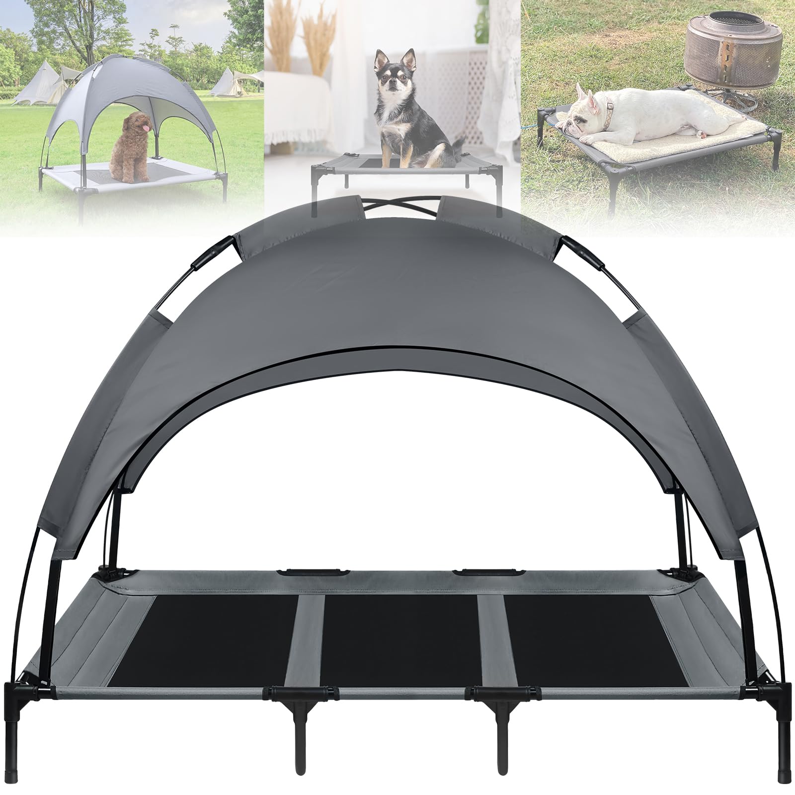 ACXIN Hundebett mit Baldachin, Hundeliege Katzenbett Outdoor Haustierbett Hundesofa Schlafplatz mit Erhöhtes, Atmungsaktiv und Taftstoff bis 60 kg (XL, 122x92x102 cm)
