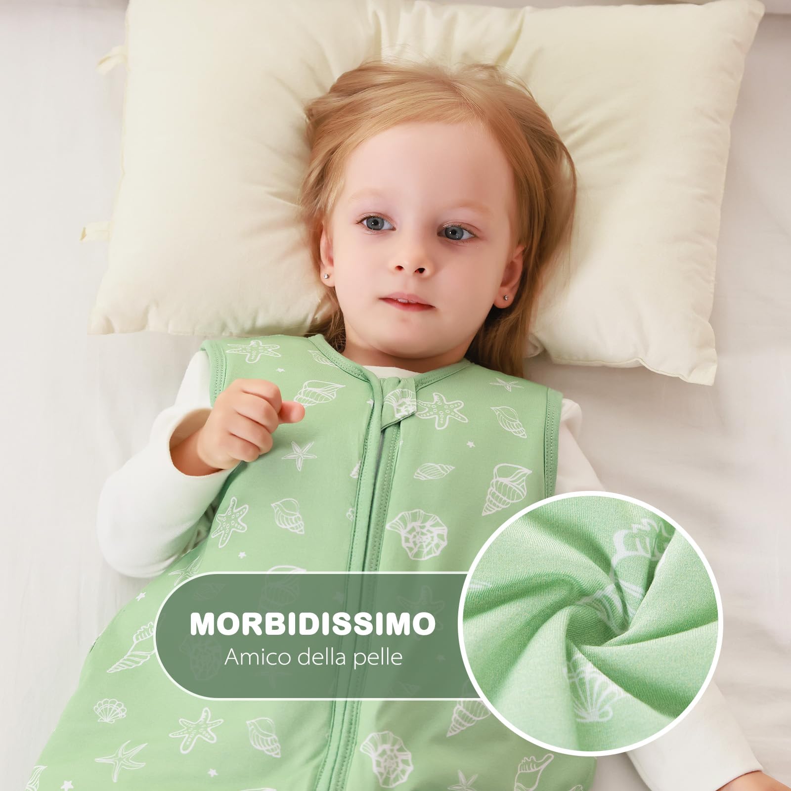 ToyaTec Sacco nanna con piedi, 2,5 Tog, super morbido, realizzato in rayon di bambù, per bambini, in fibra di bambù, per l'inverno, per l'autunno e l'inverno (verde, 100cm (3-5 Jahre))