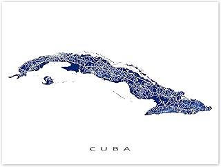 Cuba Map Print 8x10, Map of Cuba Poster 24x36, Cuba Wall Art Decor, Caribbean Island Art Maps, Havana