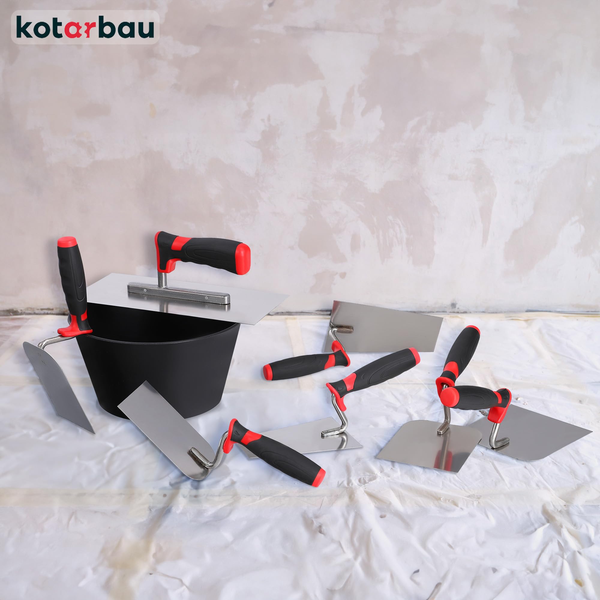 KOTARBAU® Maurerkellen Set Edelstahl + Gipsbecher Kellen Set 8-teilig Spachtel Set Maurerkelle Verputzer Werkzeug zum Verputzen Werkzeug für Profis und Heimwerker