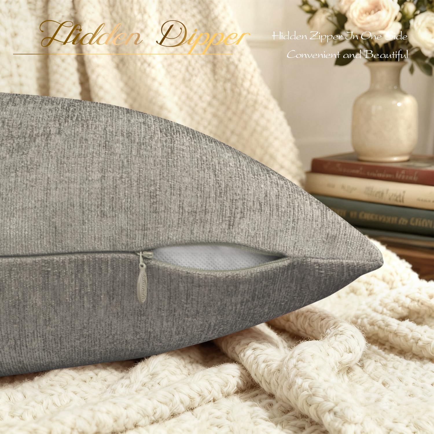 BRAWARM Throw Pillow Covers 16x16 Inches - Taupe Chenille Pillow Covers Pack of 2, Solid Dyed Soft Chenille Pillow Cases for Couch Sofa Bed Home Decoration