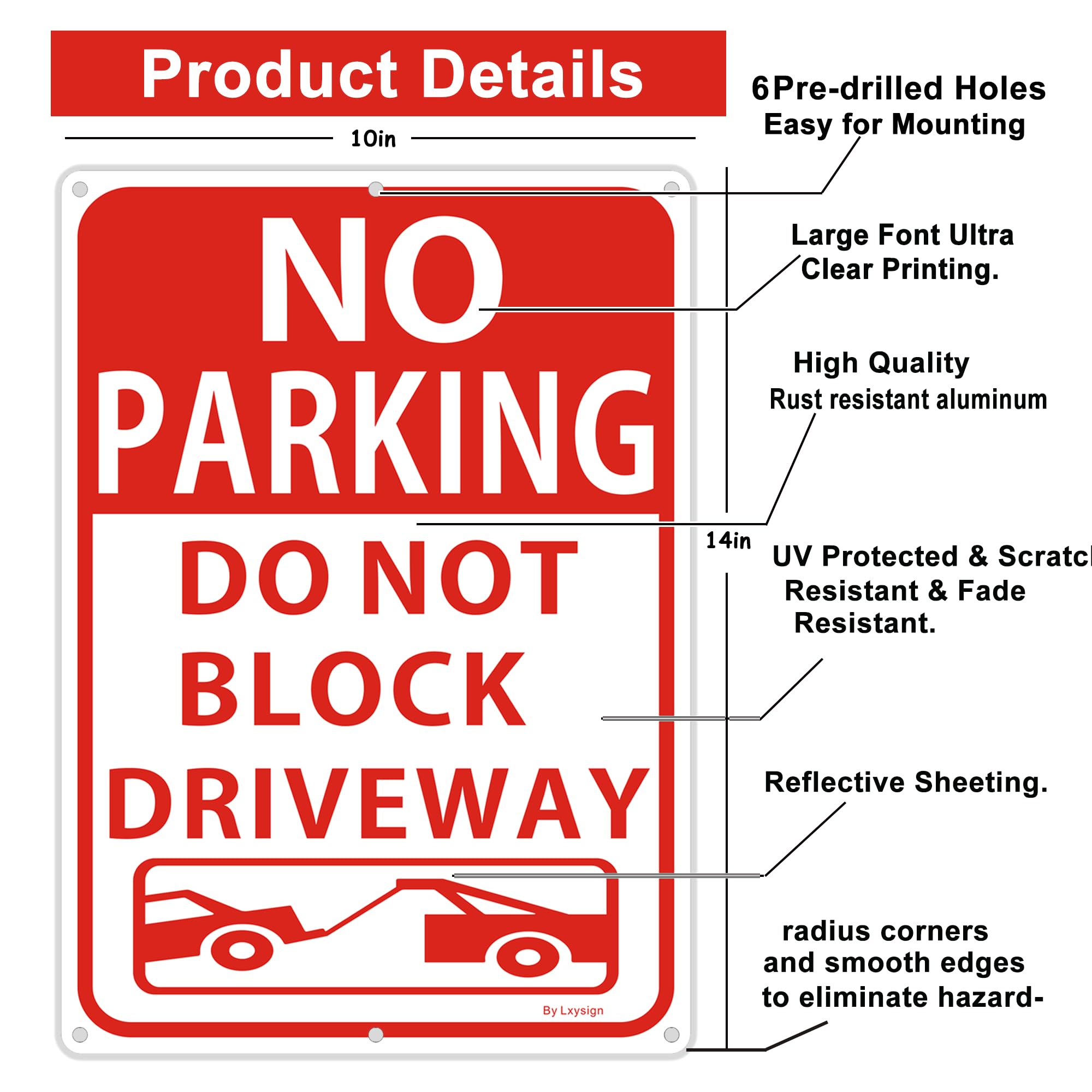 2x Aluminium-Schild „Do Not Block Driveway“ – 35,6x25,4 Cm, Reflektierend, Wetterfest – Für Einfahrten & Zufahrten