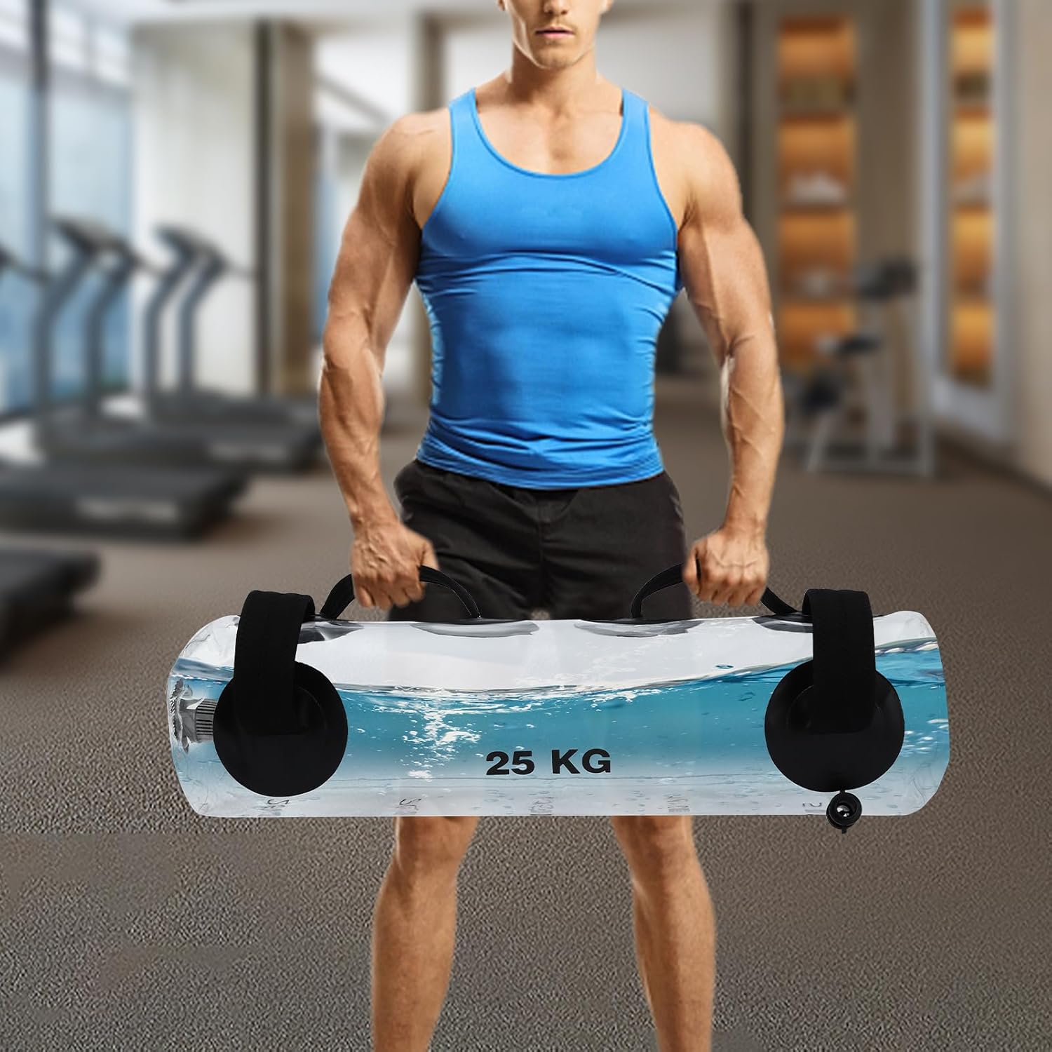 55lbs Water-Filled Exercise Bag Adjustable Weight Training System for Full Body Workouts Includes Pump & Comfort Handles for Squats, Rows & More