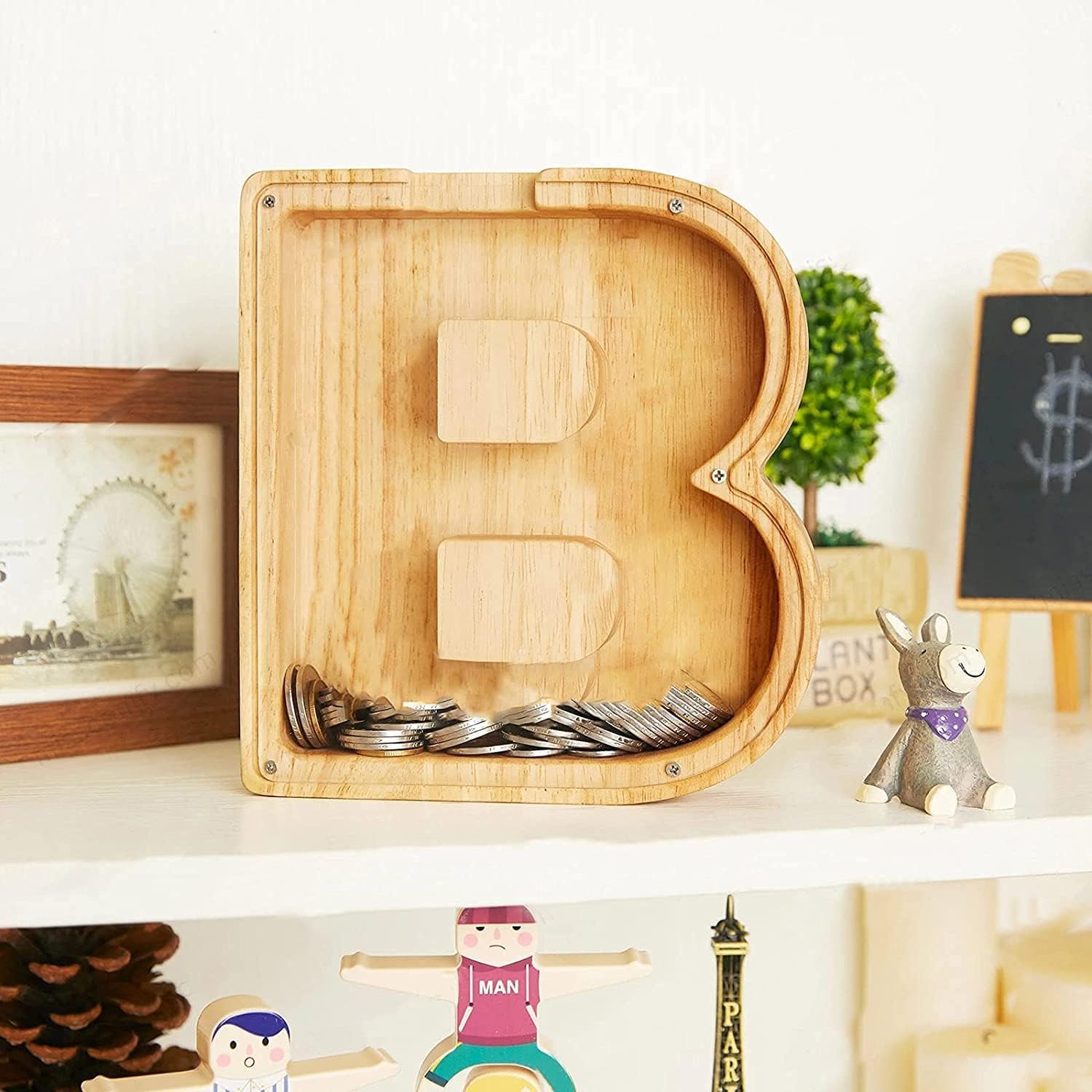 Twenty-six English Alphabet A-Z Letter Piggy Bank,Large-Capacity Transparent Wooden Alphabet Piggy Bank，Personalized Coin Savings Box, Name DIY Creative Purchase Combination. image 4