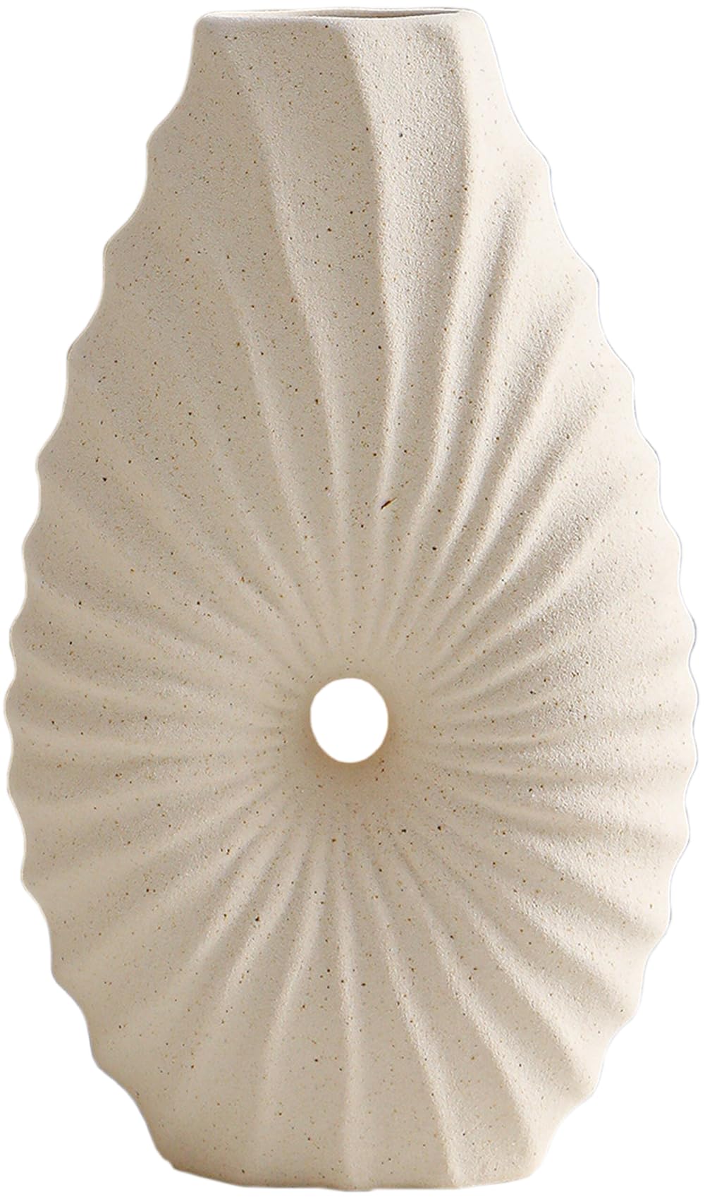 Nowoczesny ceramiczny wazon na kwiaty, abstrakcyjna nieszkliwiona biała kamionka z centralnym otworem, wysokość 19 cm, glazurowane wnętrze na wodę, projekt portalu czasu do dekoracji domu