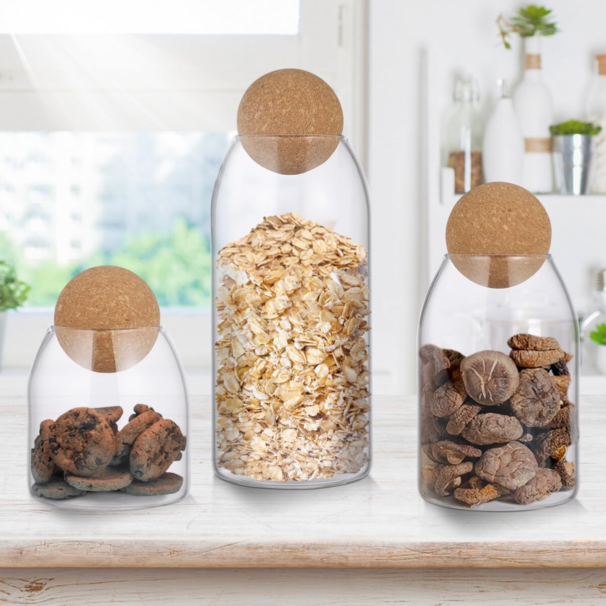 Pot Masson 3-Piece Glass Jar Set With Cork Lids - Airtight Food Storage ...
