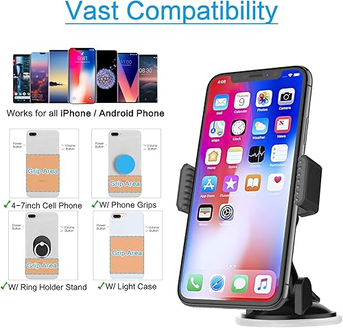 Miniatura 7 de APPS2Car Soporte de teléfono con ventosa para automóvil con brazo ajustable, soporte de teléfono de perfil bajo, soporte compacto para parabrisas de