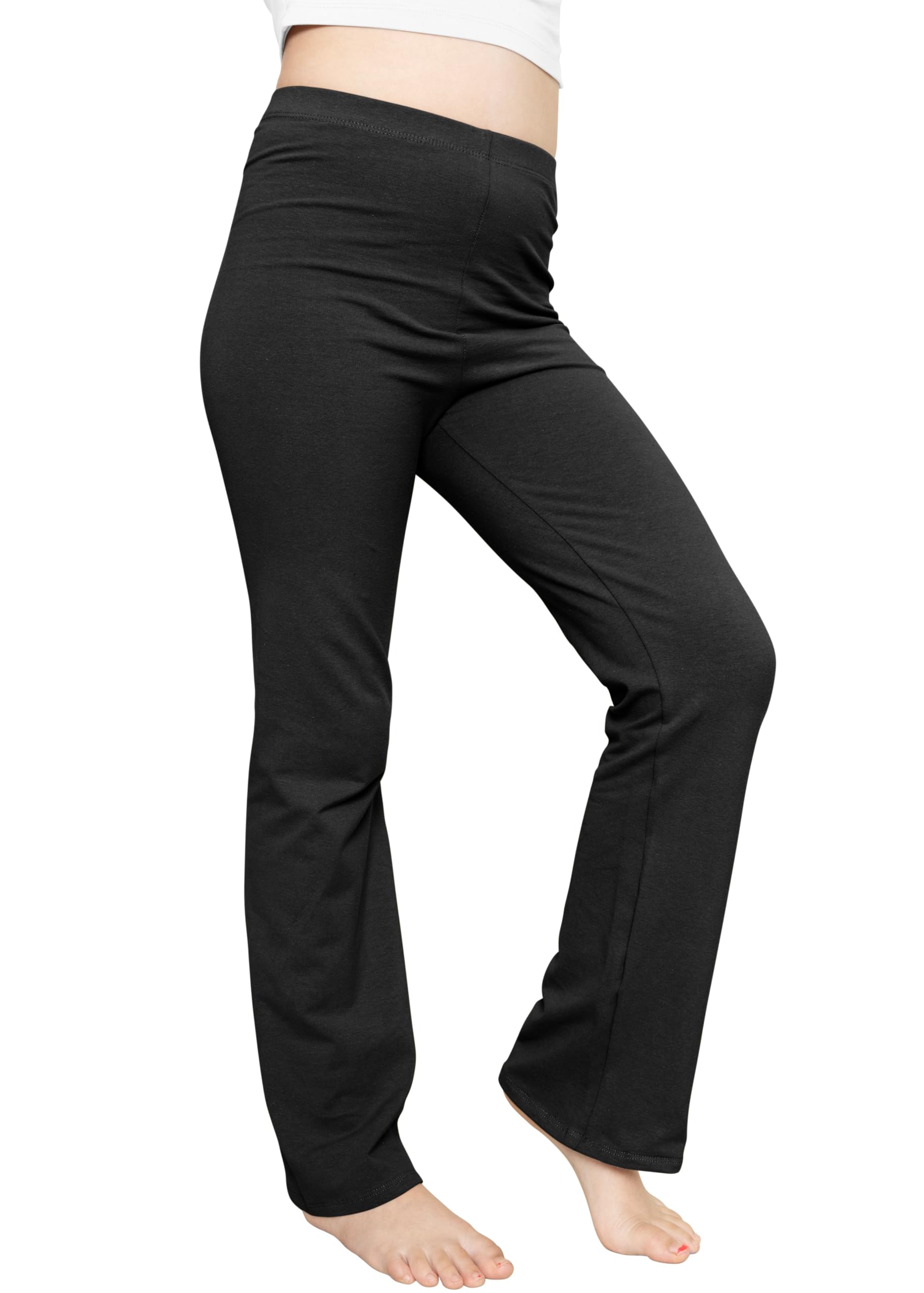 STRETCH IS COMFORT Girls' Cotton High Rise | Straight Leg Yoga Girl Pants | Flare Pants | Leggings for Girls | Size 4-14