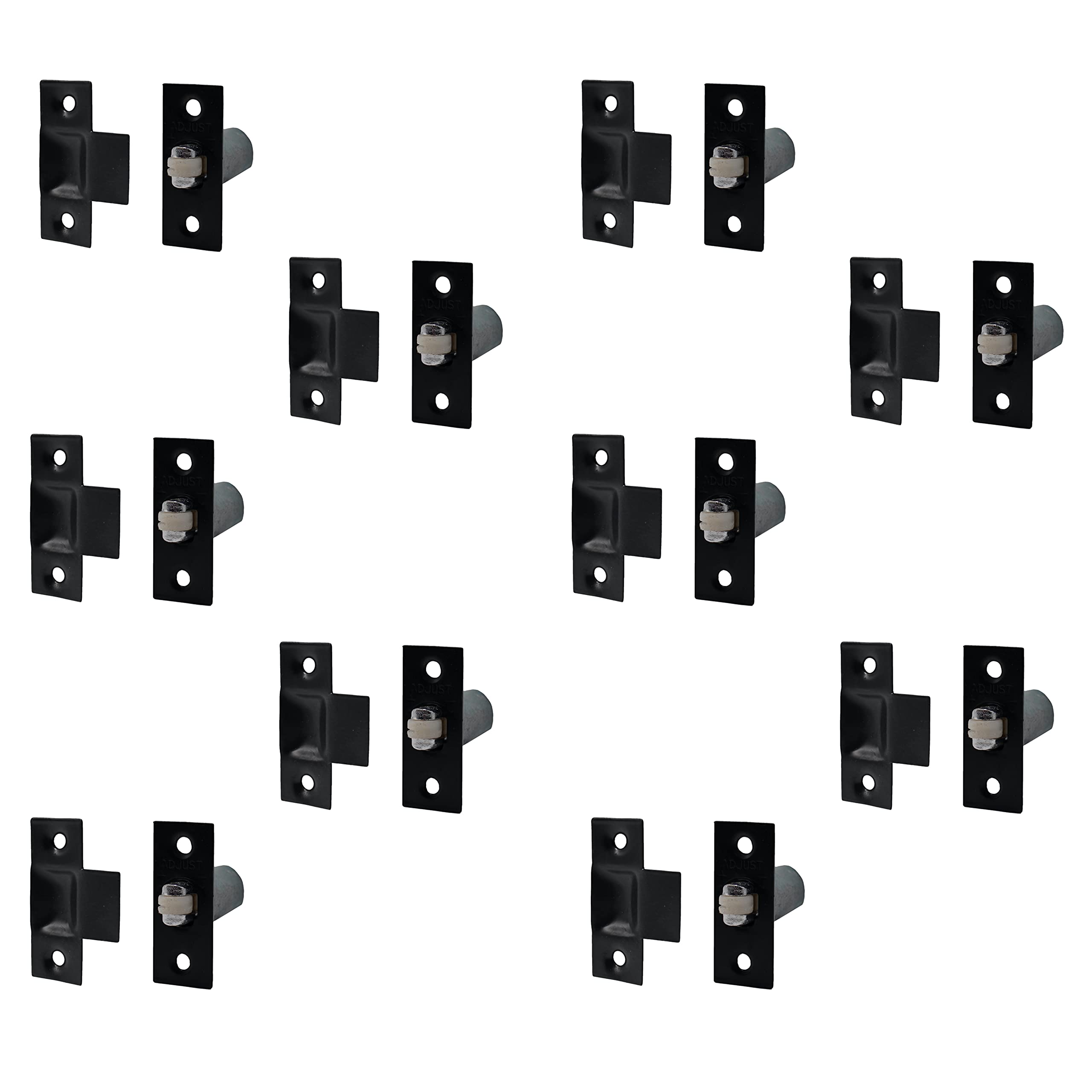 Eai Black Adjustable Roller Catch Spring Loaded Latch Lock For Internal Doors | Plated | Pack Of 10