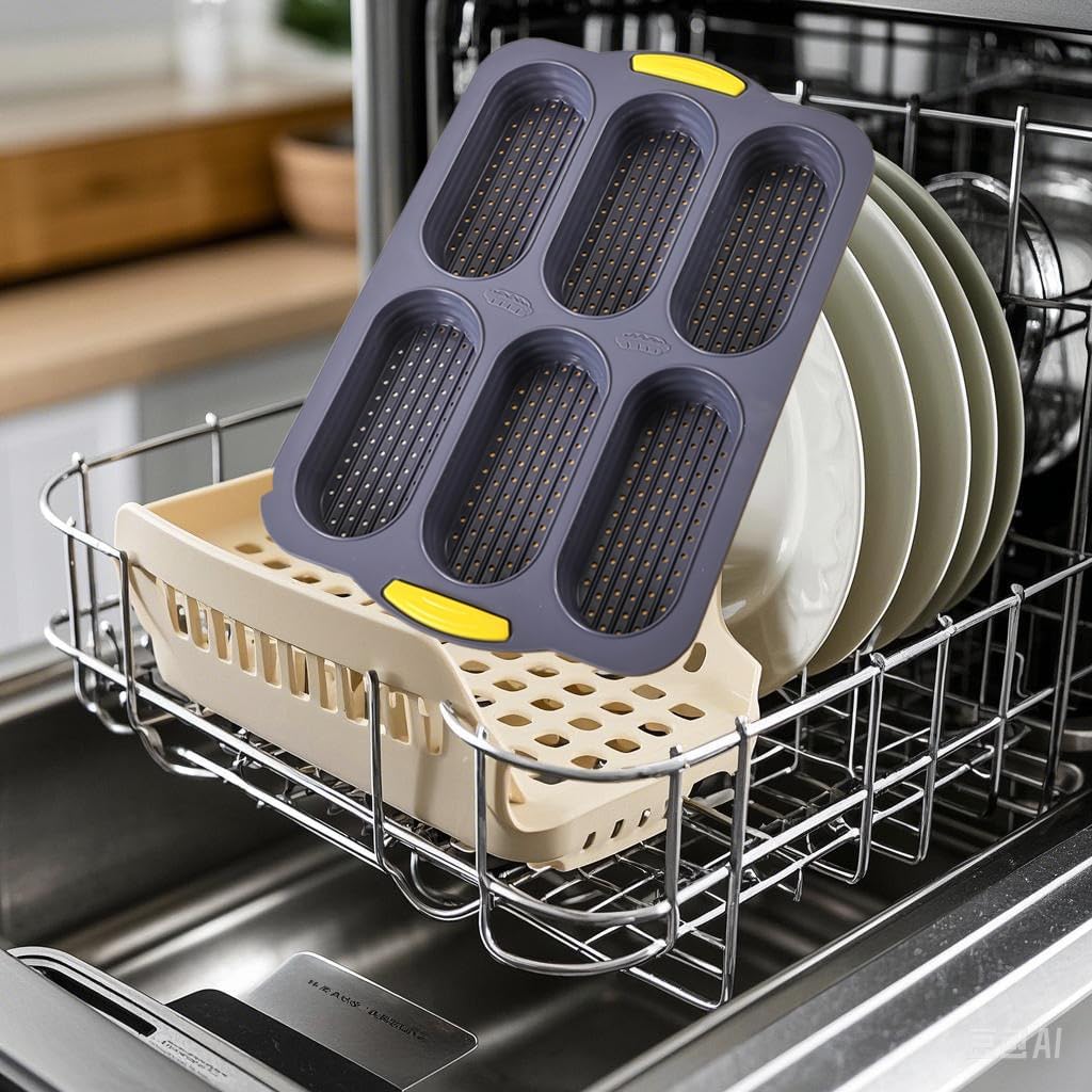 MUJUZE Hot Dog Bun Pan,6 Cavity Bread Loaf Pan,Silicone Hotdog Bun Mold,Nonstick & Heat proof Homemade Hotdog Bun Baking Pans,Sub Roll Baking Pans