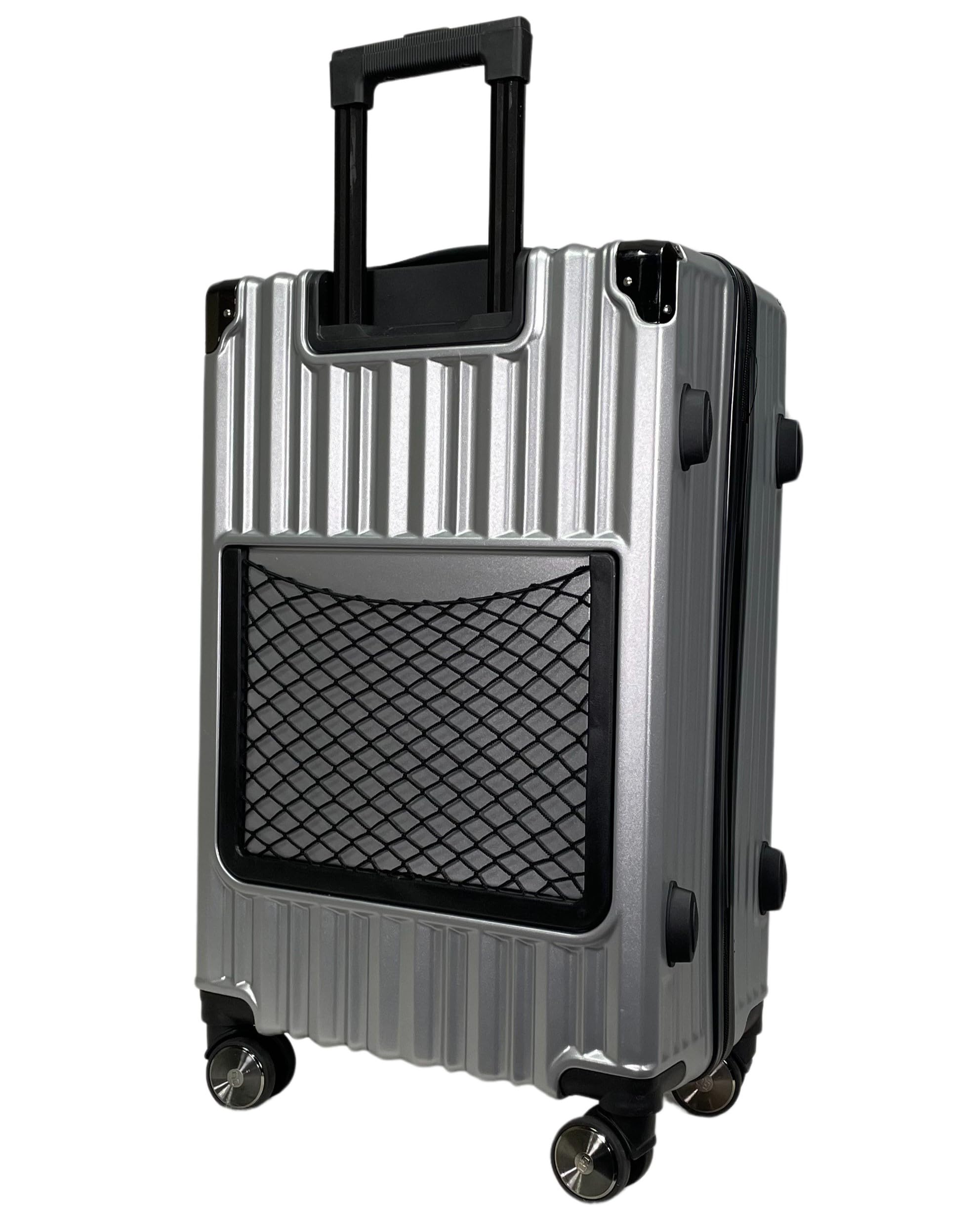 SIGN Hartschalen Reisekoffer Trolley ABS Tasche Leicht 4 Doppelrollen (Handgepäck-Mittel-Groß-Set) Nummernschloss (Silber, Großer Koffer (75cm))