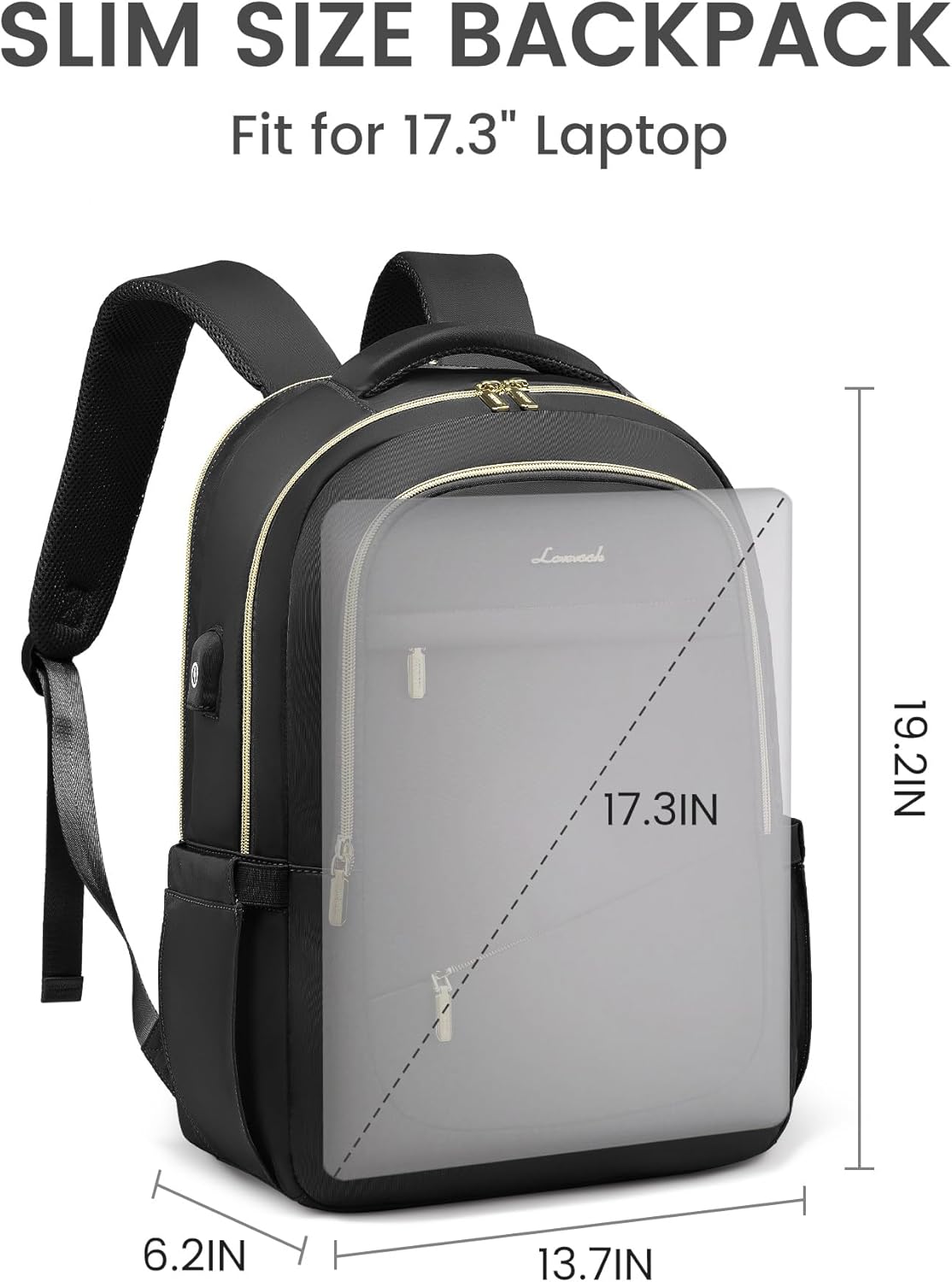 LOVEVOOK Laptop Backpack for Women, 17 Inch Black Business Travel Backpacks with USB Port, Water Resistant Work Teacher Computer Bag, Stylish Daypack