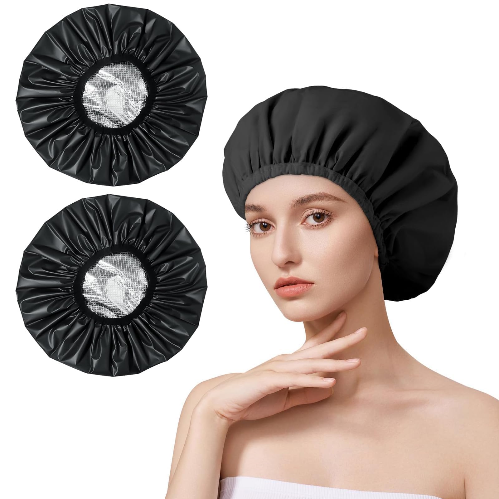 JOOTUEPO 2 Pack Tin Foil Hair Heat Cap, Heat Caps Deep Conditioning Hair Caps, Double Layer Hot Oil Hair Treatment Heat Caps