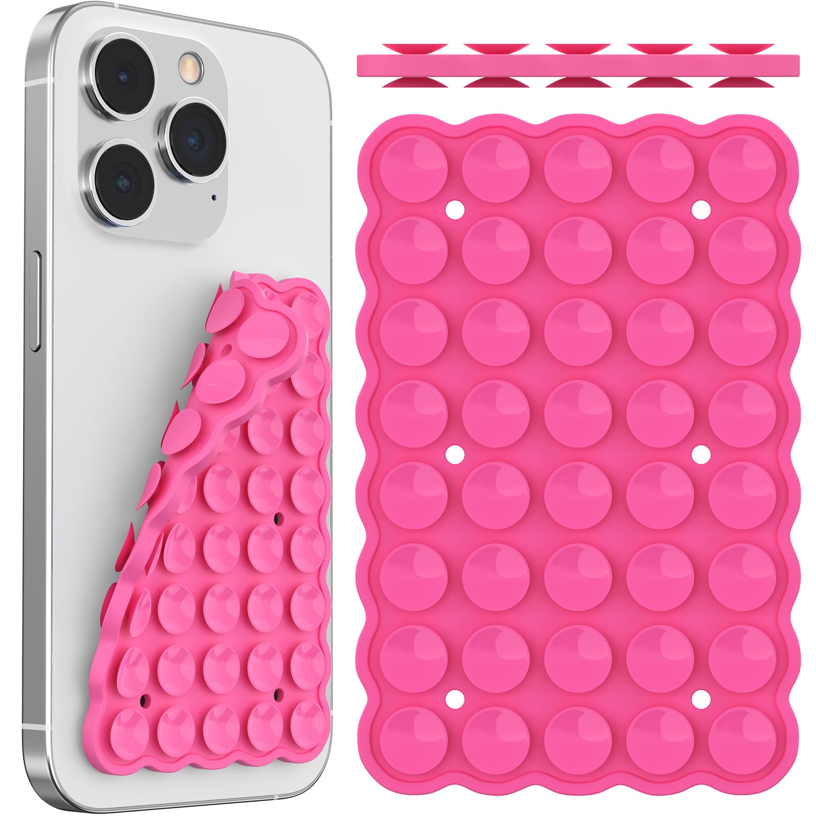 Confezione 2 Supporti A Ventosa In Silicone Per Telefono - Verde Neon + Trasparente - Doppio Lato Per Selfie E Video - Adesivo Lavabile E Riutilizzabile - 2