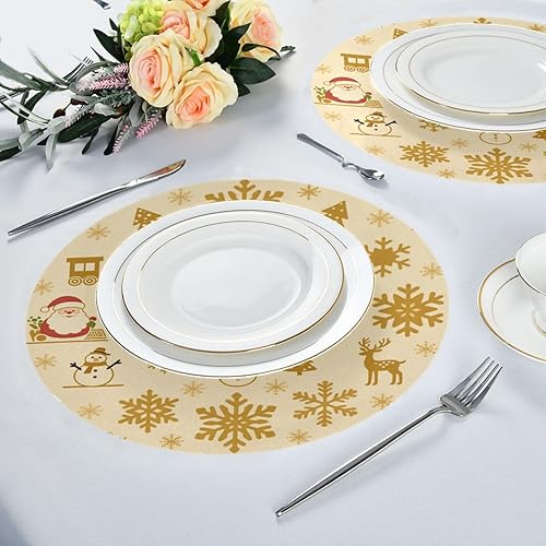 Miniatura 6 de Merry Christmas Snowflake Gold Snowman Circle placemats Thick placemats for Dining Table 15x15 in individuales para