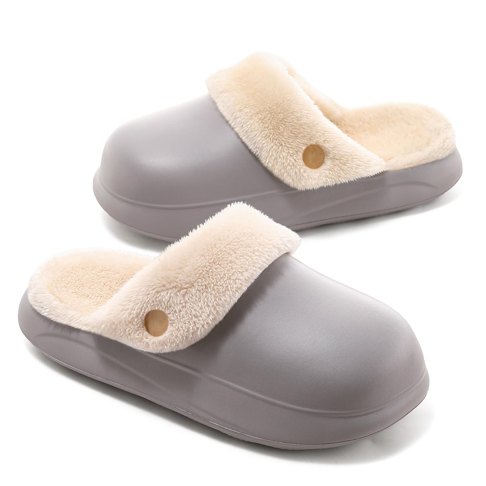 Womens Waterproof Slippers for Outdoor Non-Slip Fuzzy Fleece Lined Winter Garden Clogs Indoor Outdoor Comfortable Warm House Shoes