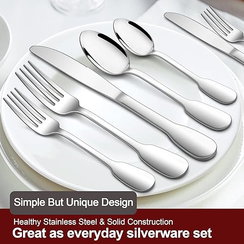 Miniatura 3 de E-far - Juego de cubiertos de acero inoxidable de 20 piezas con mango de diseño, vajilla de metal moderno para cocina, restaurante, boda, pulido de