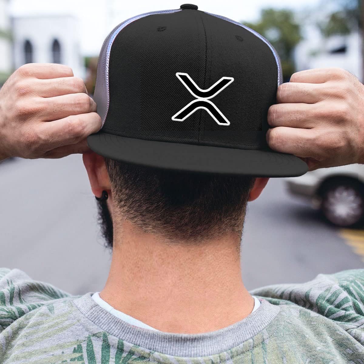 BustedTees XRP Logo Back Mesh Hat Casual Wear Baseball Cap Men Breathable Mesh Back Adjustable Snapback Strap