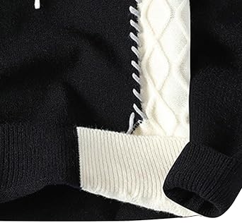Men's Patchwork Sweater Colorblock Knit Jumper Cable Pullover Oversized Casual Varsity Knitwear Winter Outwear