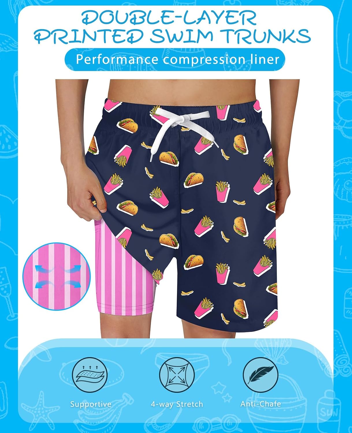 Cozople 7-20T Boys Swim Trunks with Compression Liner Big Boys Quick Dry Bathing Suit Stretch 2 in 1 Beach Swimming Shorts