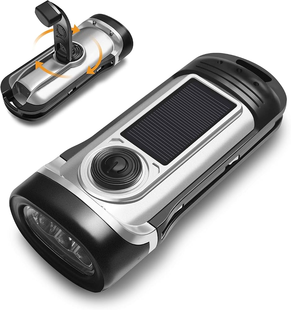 Hand Crank Flashlight, Solar Powered Rechargeable Flashlight, IPX6 Waterproof, LED Emergency Lights, Dynamo Torch for Camping, Climbing, Hiking, Outdoor Rescue — 사진 1