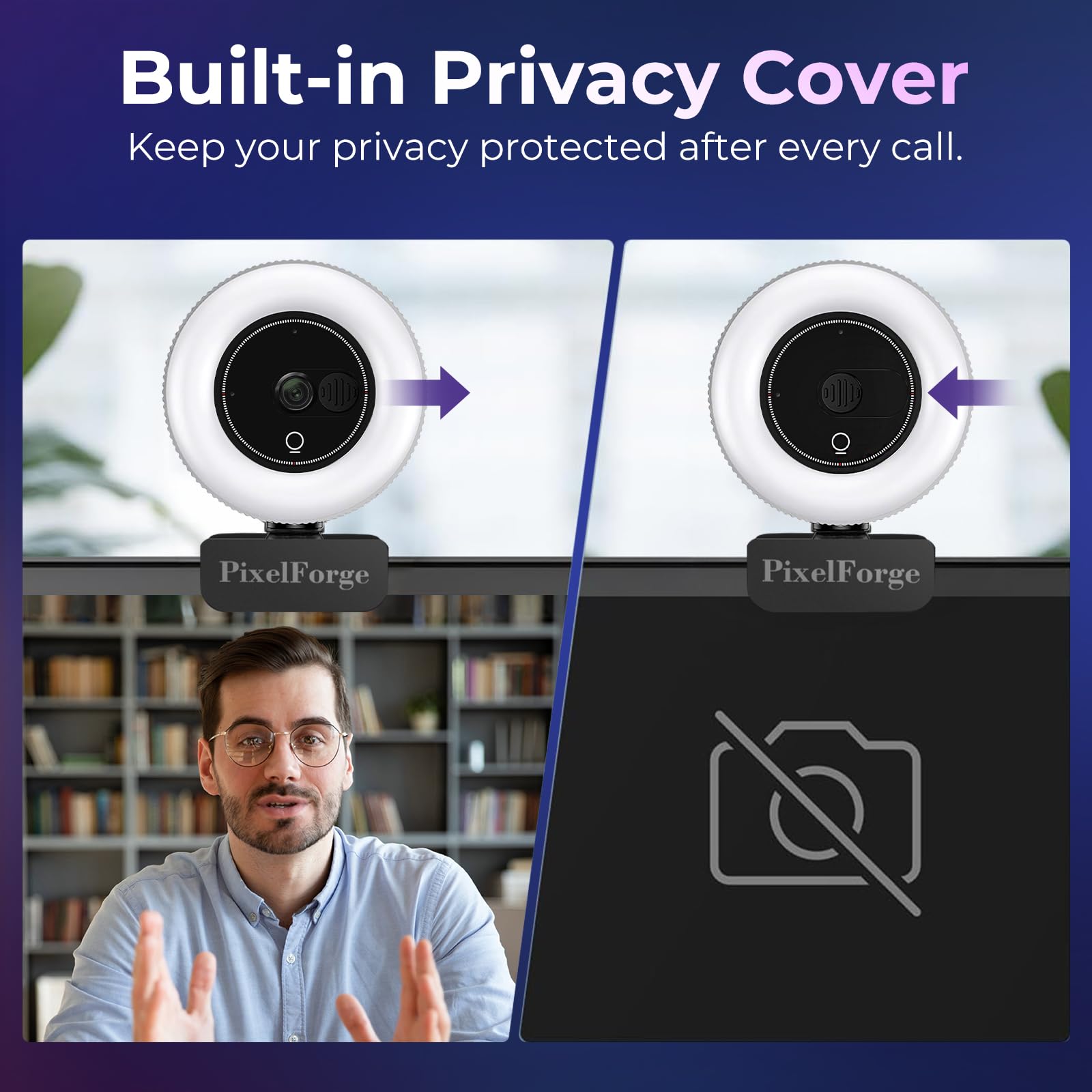 4K Webcam für PC mit Mikrofon & Licht & Privatsphäre Abdeckung, Webkamera für Desktop-Computer/Laptop/Monitor/Mac, 4K UHD Sony Sensor, PDAF Autofokus, Dual AI Noise Cancelling Mikrofone, USB Streaming