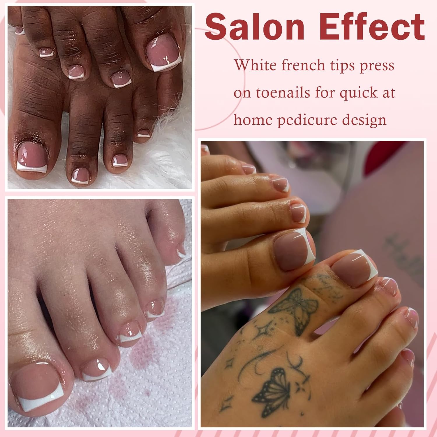 240pc White French Tip Press on Toenails Women Fake Toe Nail Kit, Coffee Toe Nails Press ons Nail Short Square Glue Toenail Acrylic Toes Nails Tips French Fake Toenail Tip Stick False Toes for Feet