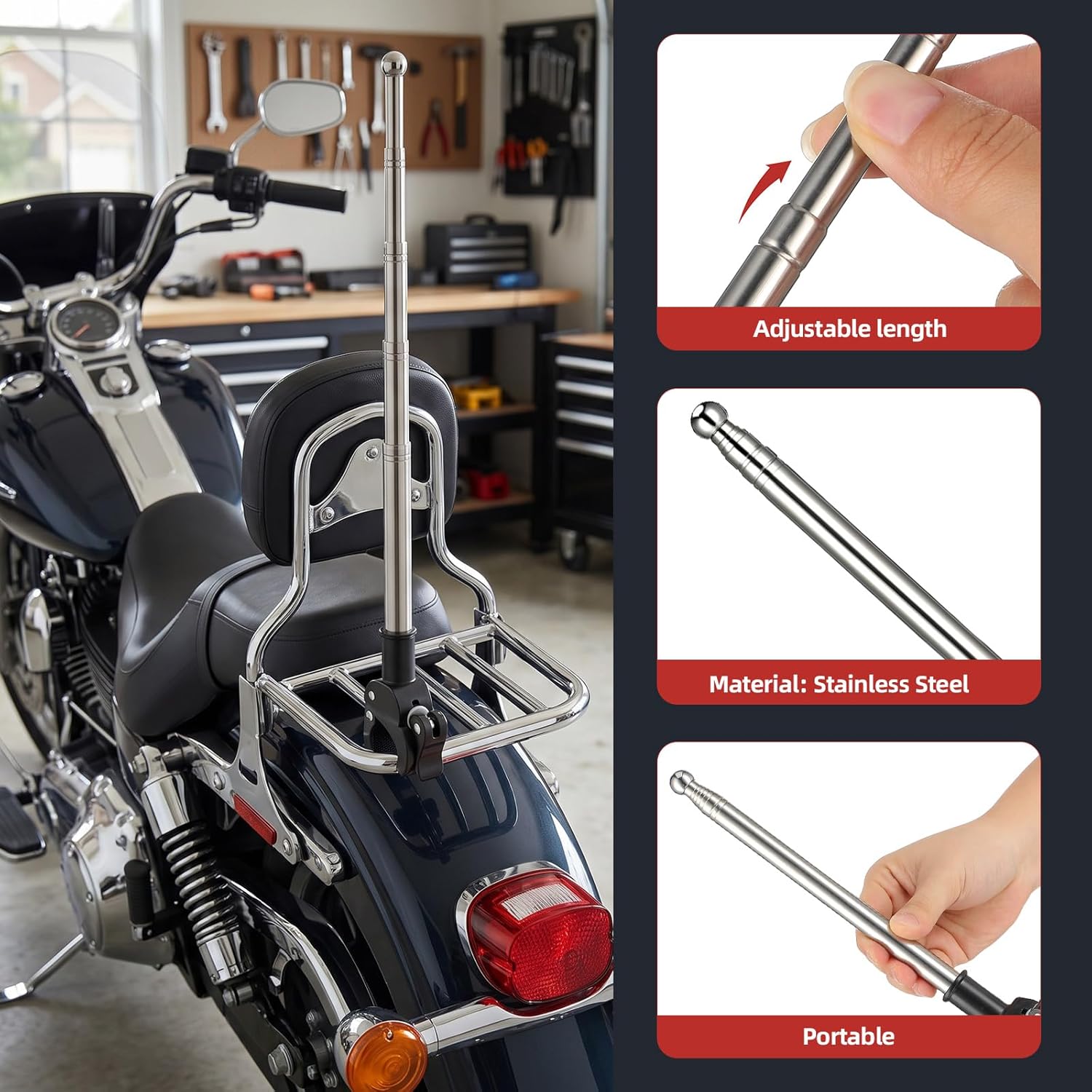 2 Pack Bike Flag Pole, 51in Adjustable Motorcycle Flag Mount