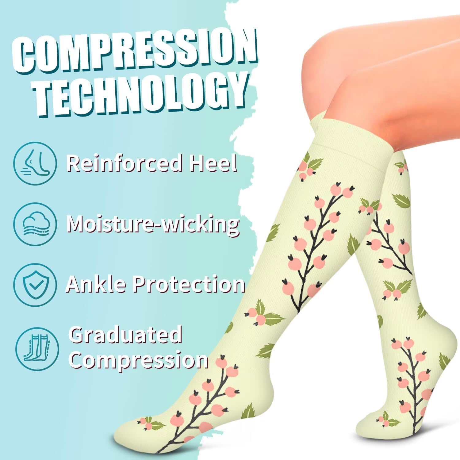 Lot de 6 chaussettes de compression pour homme et femme 15-20 mmHg - Meilleur soutien pour la circulation médicale, la course, les soins infirmiers, l'athlétisme