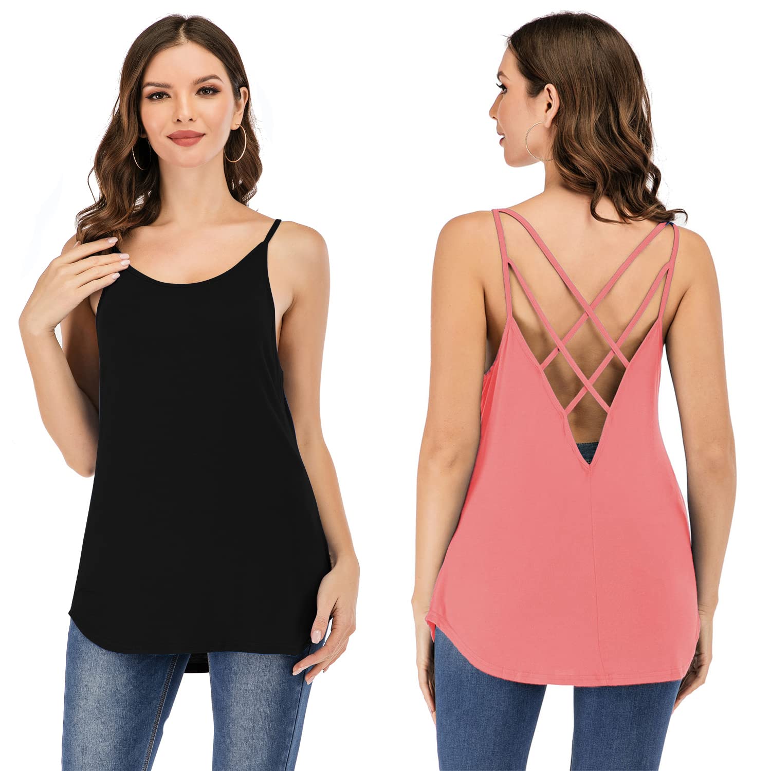 Women's Cute Criss Cross Back Tank Tops Loose Hollow Out Camisole Shirt