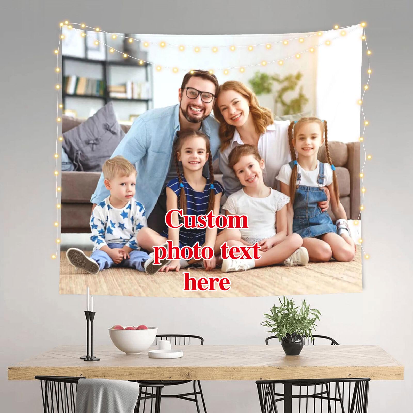 Uniqora White Custom Wall Tapestry Personalised Backdrop With Photo/Text Wall Tapestry Bedroom For Wedding, Birthday, Father's Day, Mother's Day Gift