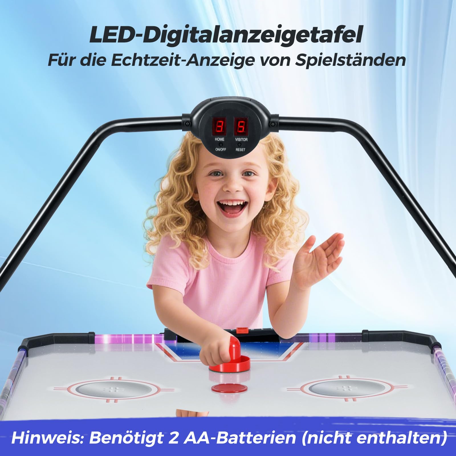 COSTWAY Airhockey Tisch mit LED-Digitalanzeige, Air Hockey Spieltisch elektrisch mit 12V Motor, Tischhockey inkl. 2 Schläger & 2 Pucks, Lufthockey Speedhockey für Zuhause, Spielzimmer & Büro