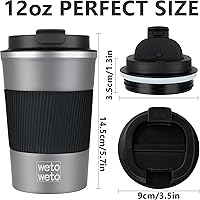 Vista 30 de WETOWETO Taza de viaje de 12 onzas, taza de café reutilizable aislada con tapa a prueba de fugas, taza de café de viaje de acero inoxidable, taza