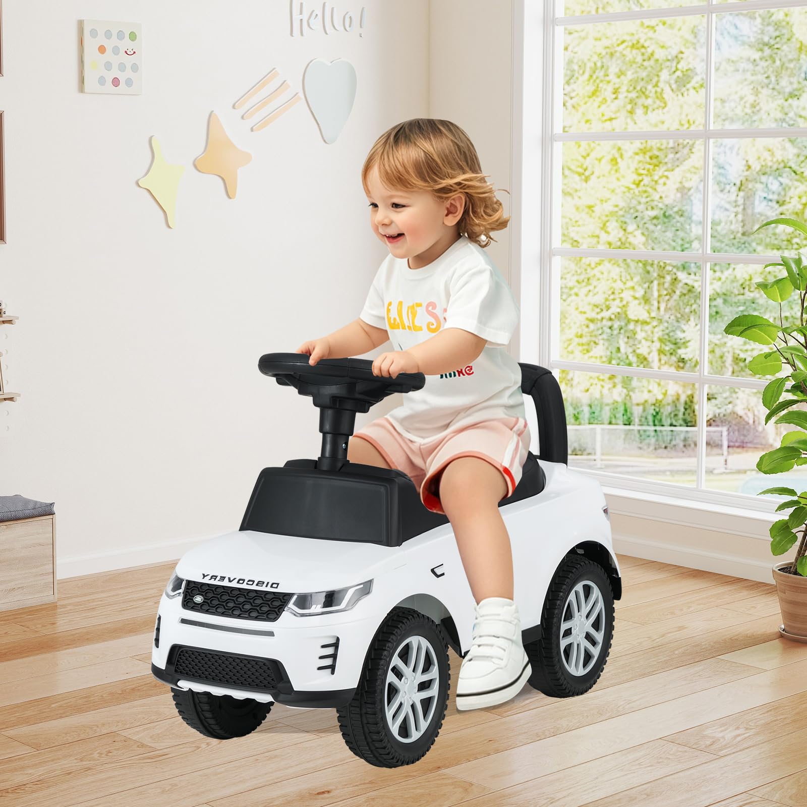 SOARS Kinder Rutschauto, Rutschfahrzeug mit Lenkrad, Hupe, rutschfesten Rädern, verstecktem Stauraum, Aufsitzauto für Kinder ab 1 Jahr (weiß)