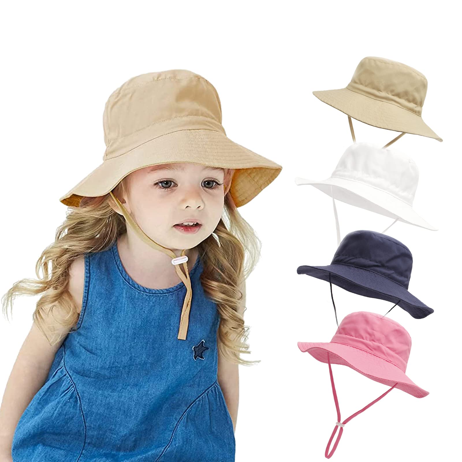 YANWANG Bebé Niños Ajustable Bucket Sun Hat, UPF 50+ Protección Solar Gorra de Playa para Niños Pequeños Niñas