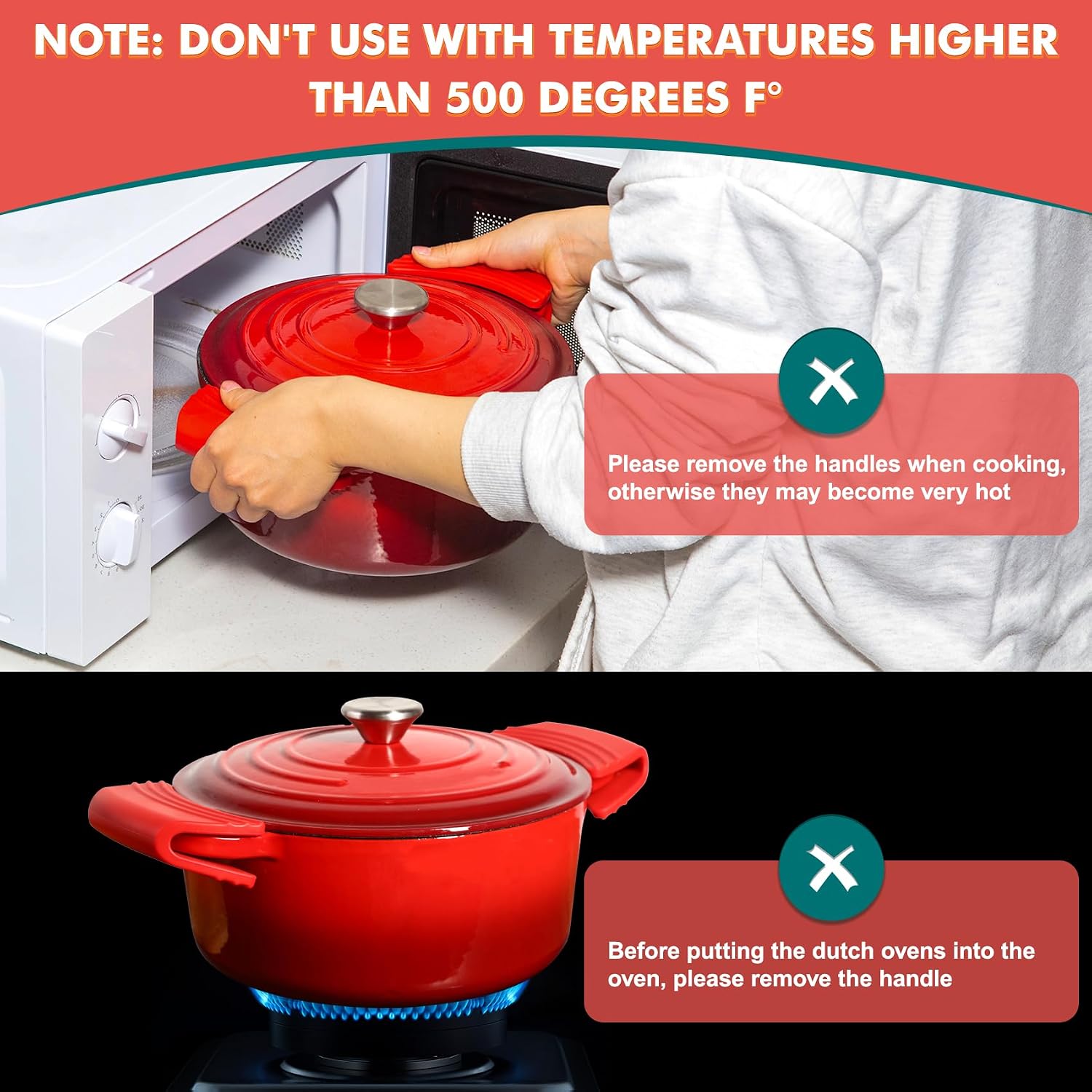 Silicone Handle Grips, Cerise 5" x 2 1/2" Each, Handle Grips& Handle Sleeve Fit for le creuset Dutch Ovens Accessories Five Year Free Replacement