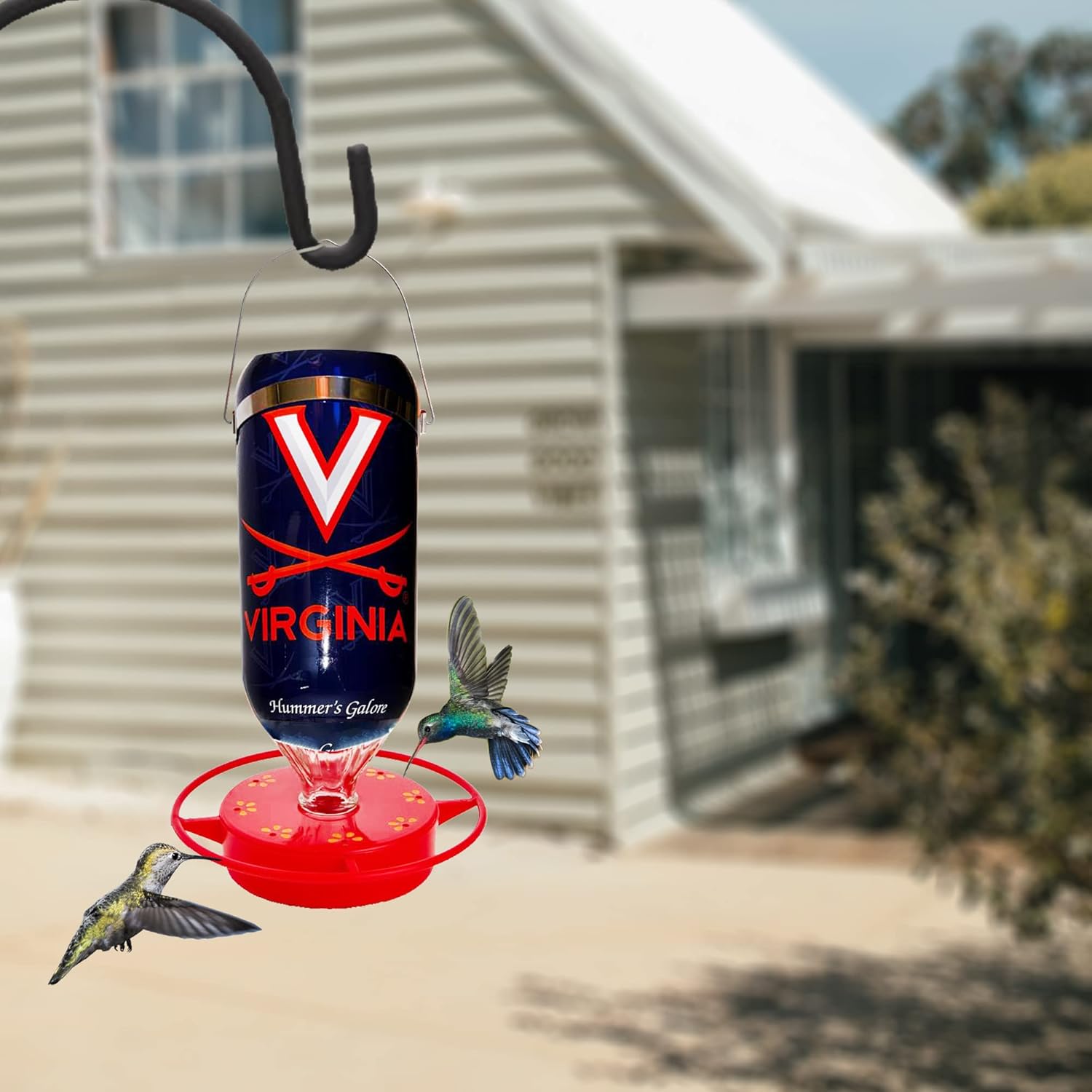 Hummer's Galore, NCAA College Football Hummingbird Feeder, Glass Hummingbird Feeder with UV Resistant Plastic Wrap for Outdoors Hanging, 32 oz, (Virginia Cavaliers)